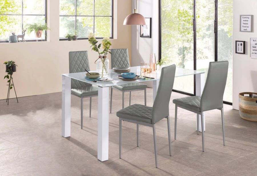 INOSIGN Eethoek 160 cm brede glazen tafel stoelbekledingen in verschillende kleurvarianten (set 5-delig)