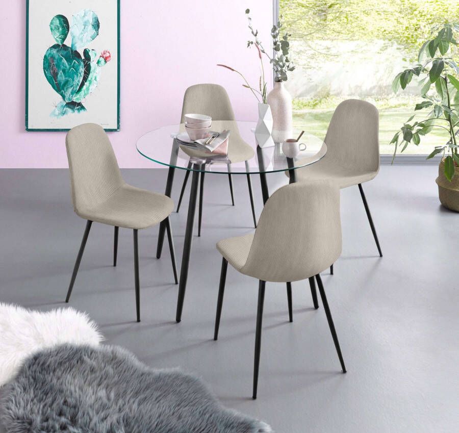 INOSIGN Eethoek Danny-Miller Glazen tafel 100x100 cm met 4 stoelen in cord frame van metaal (set 5-delig)