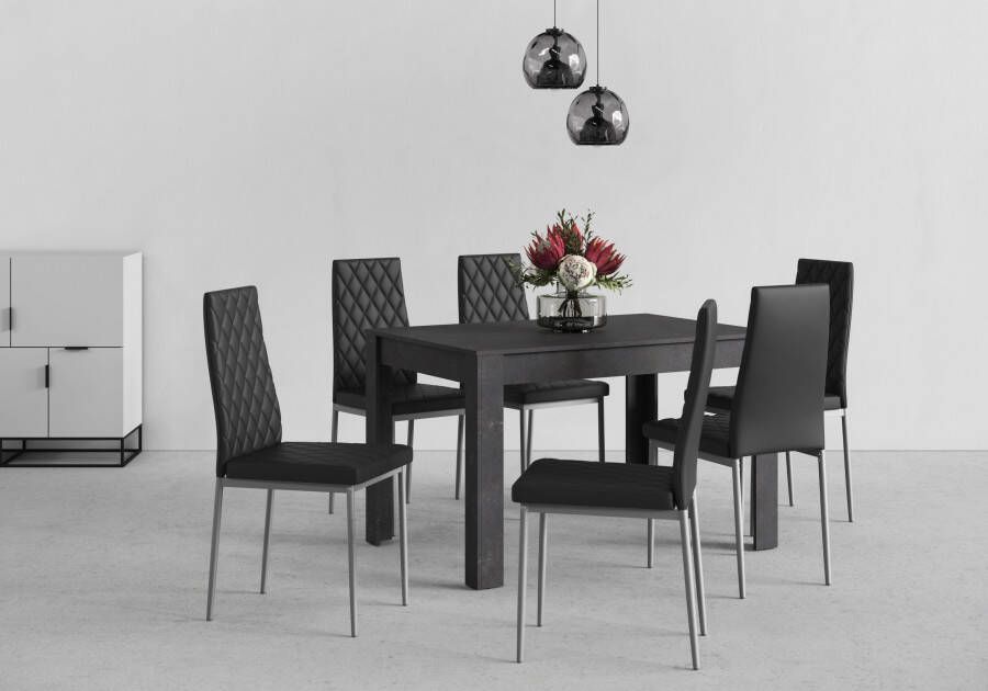 INOSIGN Eethoek Lynn + Brooke 4 stoelen met tafel in leisteenkleur breedte 120 cm (set 5-delig)