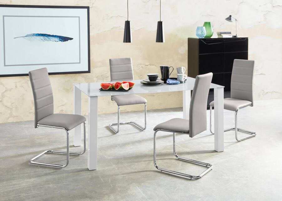 INOSIGN Eethoek Normadora met glazen tafel vrijstaande stoel belastbaar tot 120 kg (set 5-delig)