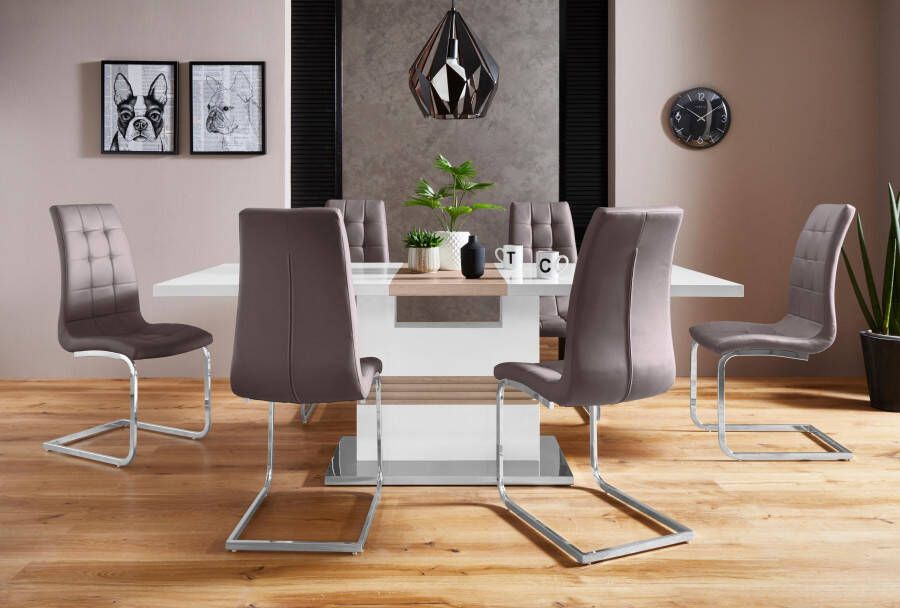 INOSIGN Eethoek Perez Lola met 4 stoelen tafel uittrekbaar breedte 160-200 cm (set 5-delig)
