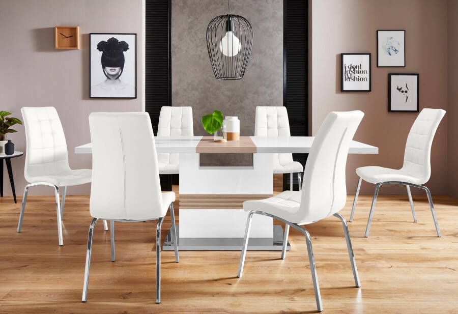INOSIGN Eethoek Perez paars met 4 stoelen tafel uittrekbaar breedte 160-200 cm (set 5-delig)