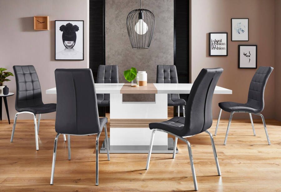 INOSIGN Eethoek Perez paars met 4 stoelen tafel uittrekbaar breedte 160-200 cm (set 5-delig)