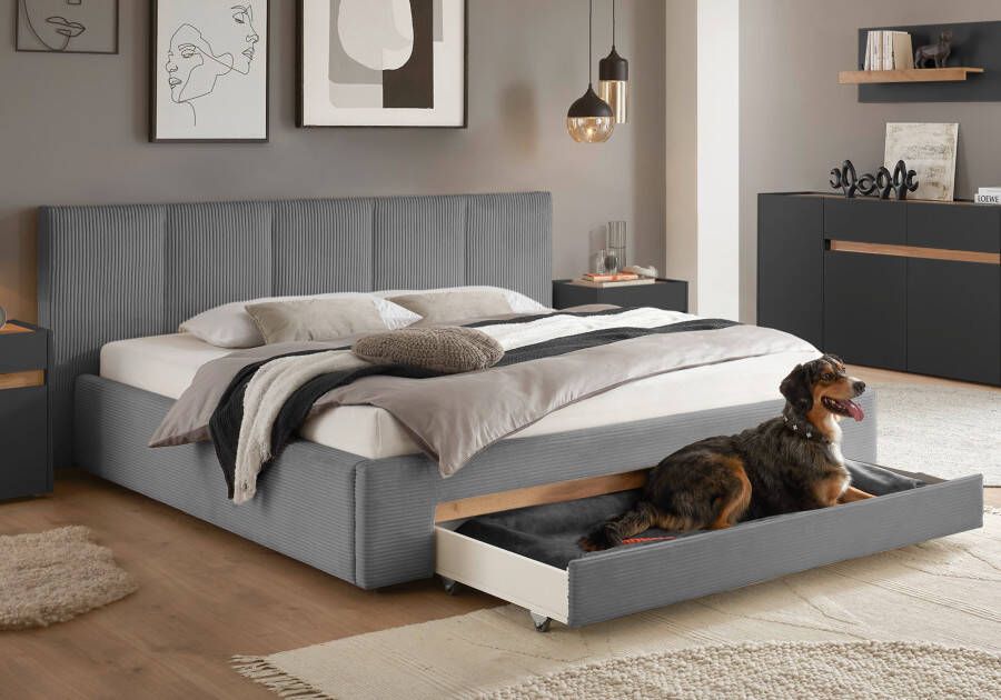 INOSIGN Gestoffeerd bed CiTY GiRON bedframe met bedlade gestoffeerd opbergbed met hondenbed of opberglade bekleding van corduroy of linnenlook