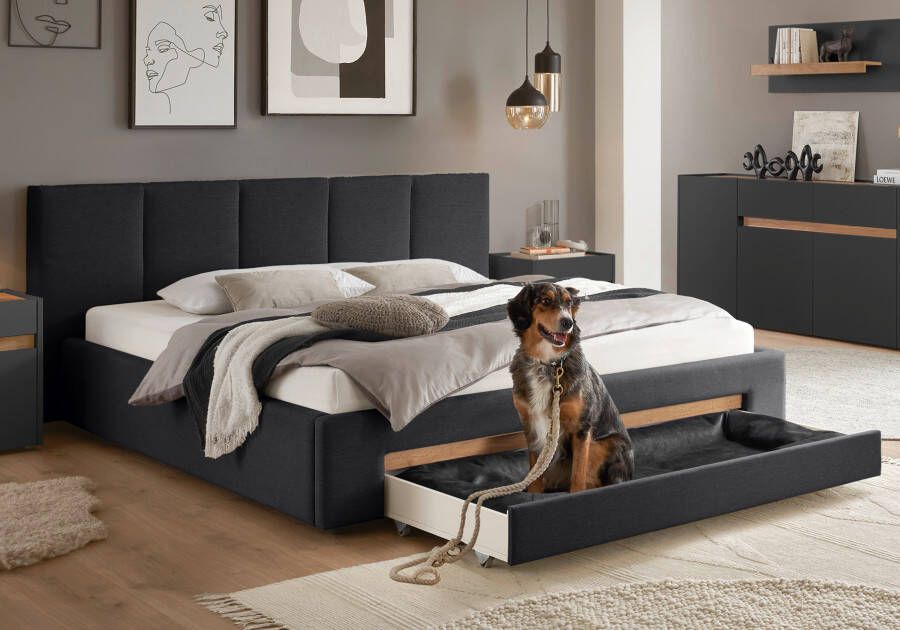 INOSIGN Gestoffeerd bed CiTY GiRON bedframe met bedlade gestoffeerd opbergbed met hondenbed of opberglade bekleding van corduroy of linnenlook