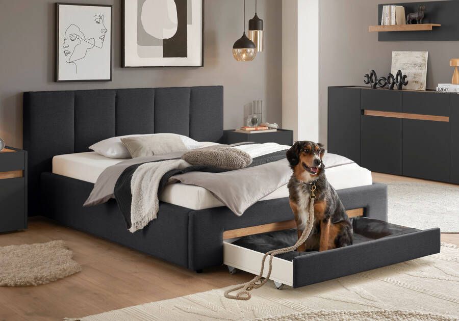 INOSIGN Gestoffeerd bed CiTY GiRON bedframe met bedlade gestoffeerd opbergbed met hondenbed of opberglade bekleding van corduroy of linnenlook