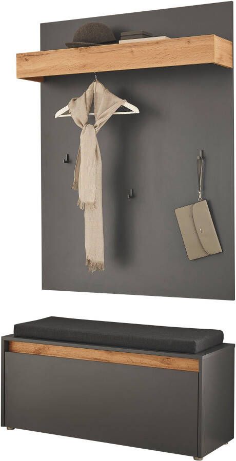 INOSIGN Halmeubelset GIRON CiTY Garderobe in Wotan Eik moderne garderobekast bevat garderobe paneel & schoenenbank incl. zitkussen 100 cm breed (complete set 2-delig)