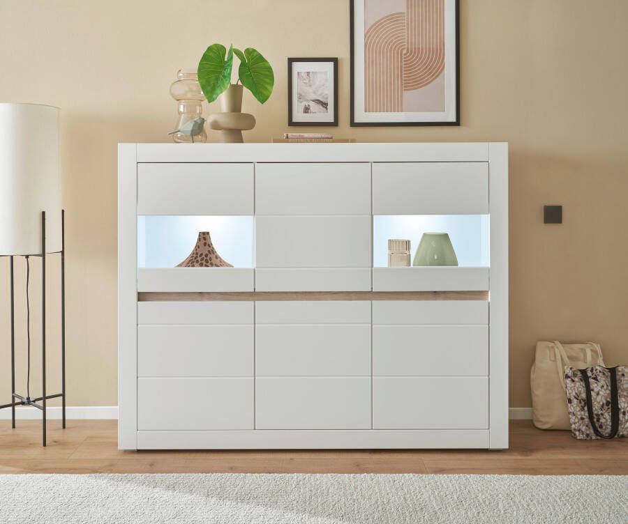 INOSIGN Highboard Chester moderne ladekast Kast met opbergruimte Sideboard in Mat Wit (1 stuk)