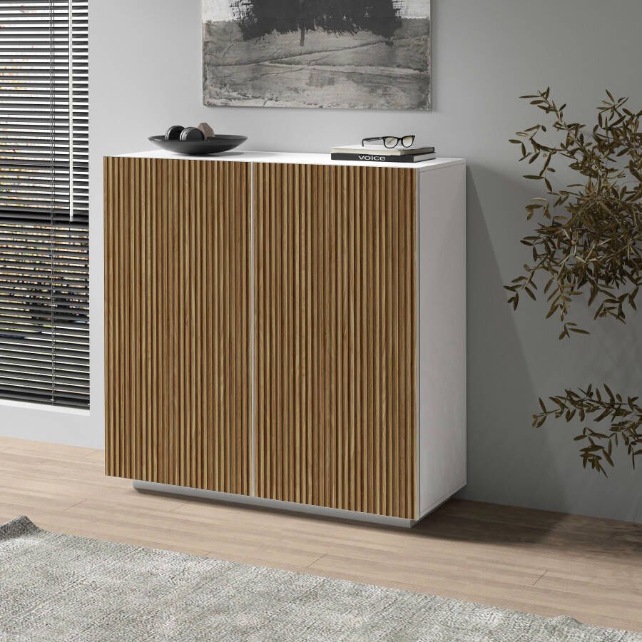 INOSIGN Highboard Vega Highboard Ladekast 120 cm met 2 deuren fronten met groeven-look