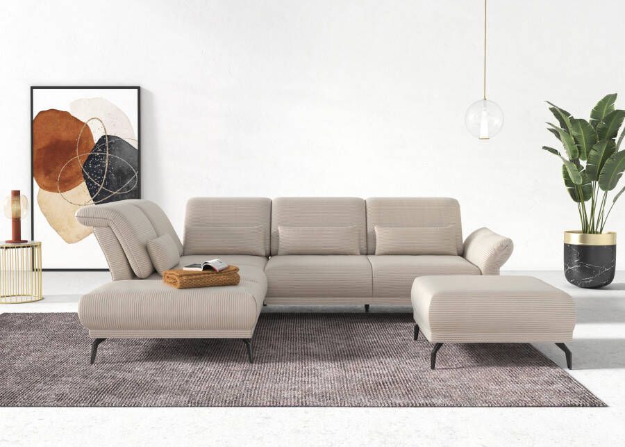 INOSIGN Hoekbank Coco Verstelbare zitdiepte armleuning en hoofdeind cordbekleding poothoogte 15 cm