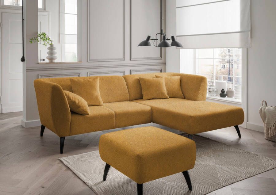 INOSIGN Hoekbank Colori L-vorm Houtkleur voetkeuze inclusief 4x sierkussens