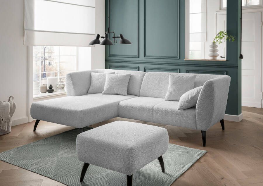 INOSIGN Hoekbank Colori L-vorm Houtkleur voetkeuze inclusief 4x sierkussens
