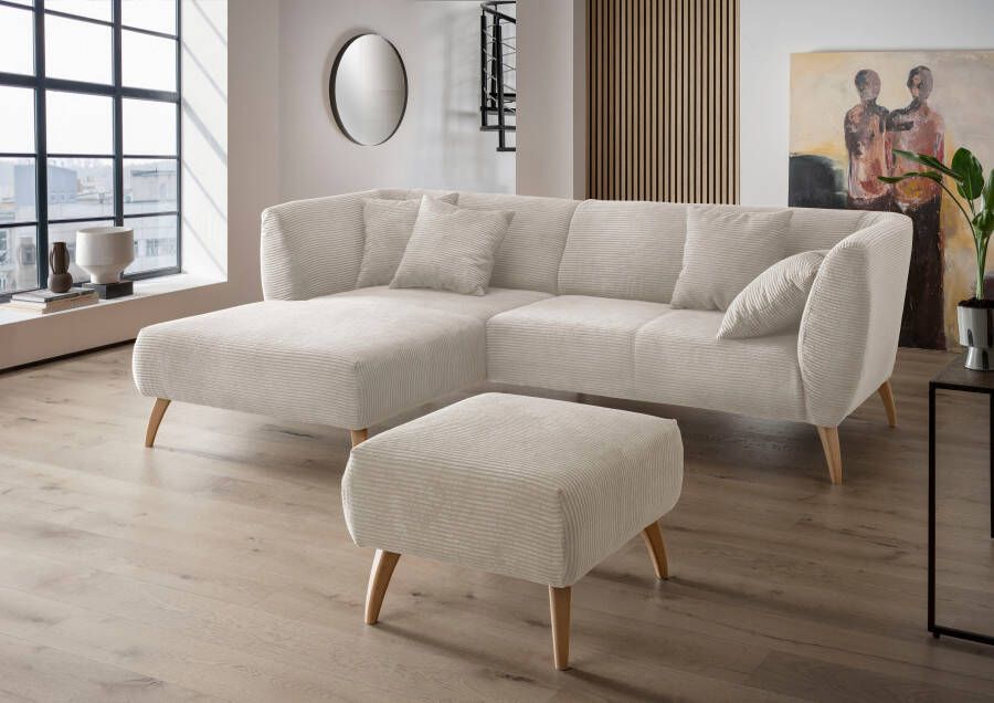 INOSIGN Hoekbank Colori L-vorm Houtkleur voetkeuze inclusief 4x sierkussens