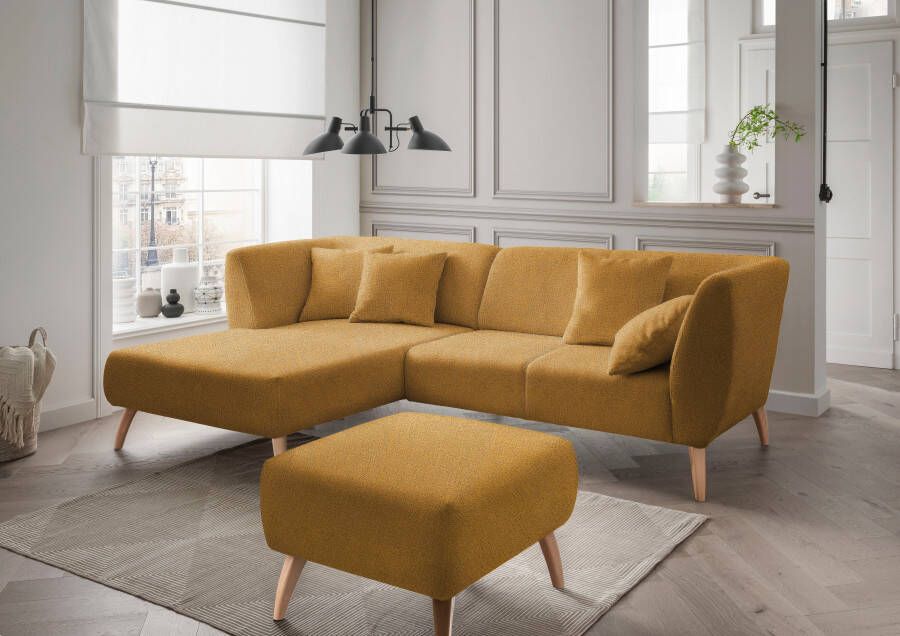 INOSIGN Hoekbank Colori L-vorm Houtkleur voetkeuze inclusief 4x sierkussens