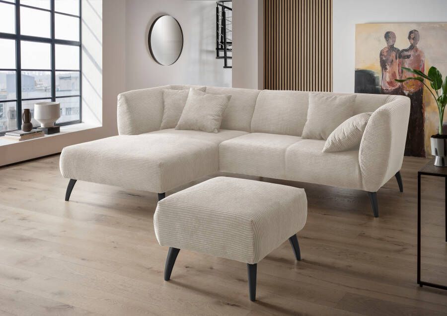 INOSIGN Hoekbank Colori L-vorm Houtkleur voetkeuze inclusief 4x sierkussens