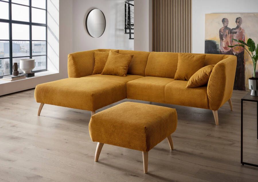 INOSIGN Hoekbank Colori L-vorm Houtkleur voetkeuze inclusief 4x sierkussens