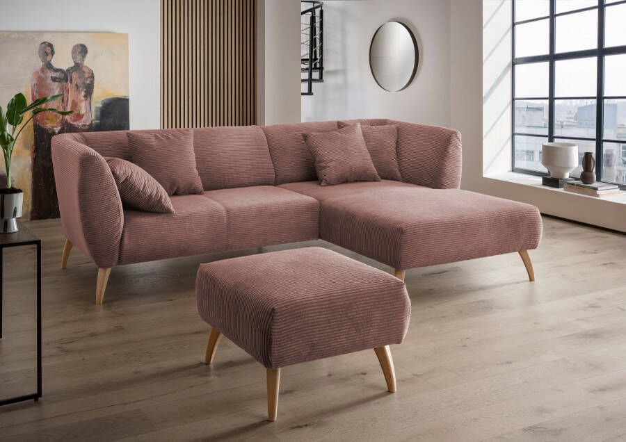 INOSIGN Hoekbank Colori L-vorm Houtkleur voetkeuze inclusief 4x sierkussens