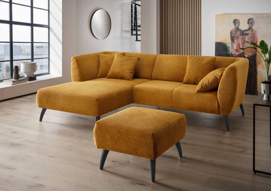 INOSIGN Hoekbank Colori L-vorm Houtkleur voetkeuze inclusief 4x sierkussens