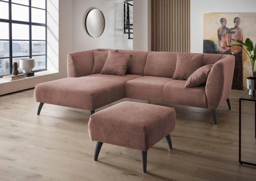 INOSIGN Hoekbank Colori L-vorm Houtkleur voetkeuze inclusief 4x sierkussens