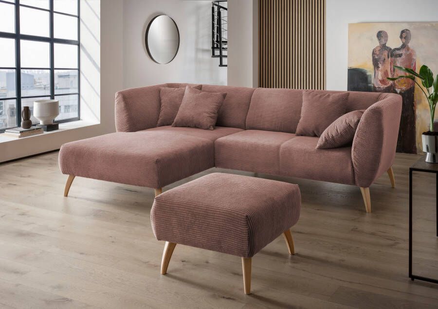 INOSIGN Hoekbank Colori L-vorm Houtkleur voetkeuze inclusief 4x sierkussens