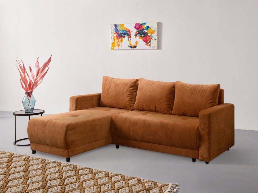 INOSIGN Hoekbank Navarra bedbank 230 cm met slaapfunctie (115x200cm) en bedkist