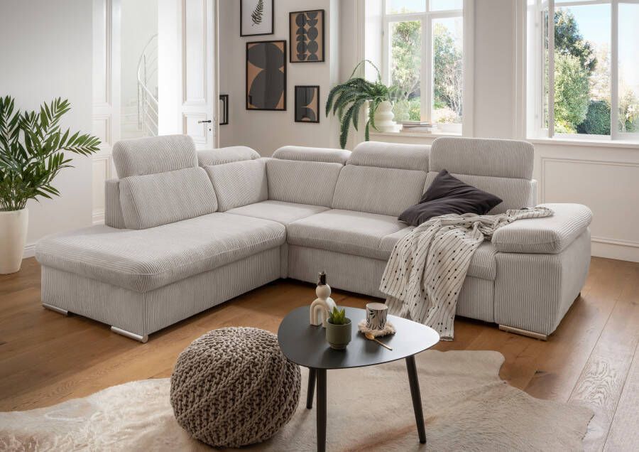 INOSIGN Hoekbank Vasto L-vorm inclusief bedfunctie en bedlade inclusief hoofdeinde functie