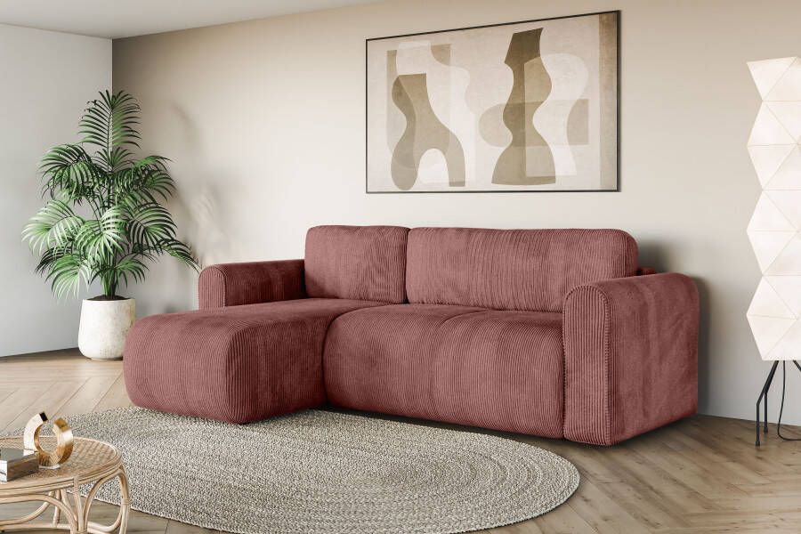 INOSIGN Hoekbank Zacharia optioneel met slaapfunctie BxDxH 250x166x86 cm L-vorm met golfondersteuning recamière aan beide zijden te monteren