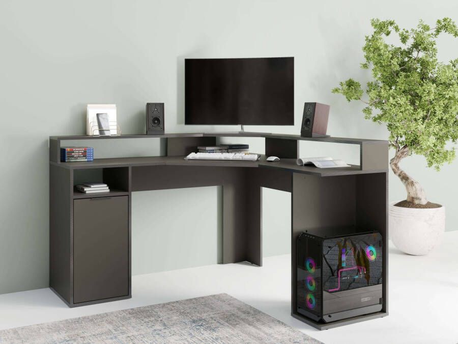 Home affaire Hoekbureau Omaha Gamingtafel met deur tower vak en monitorplank breedte 139 cm