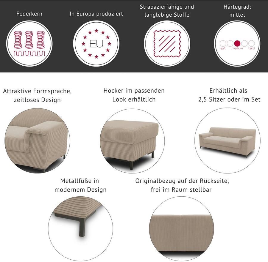 INOSIGN Hocker Jamie 2 ook in cord passend bij de serie b d h: 54 54 45 cm