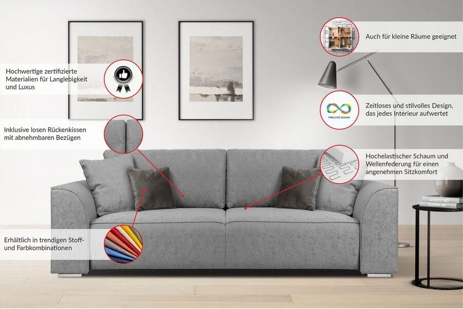 OTTO INOSIGN 3-zitsbank BEATRICE ook als slaapbank met bedlade B D H 250 107 92 cm