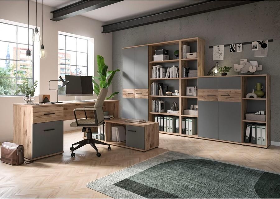INOSIGN Archiefkast Riga Breedte 80cm in Nox Eik nabootsing en Basaltgrijs