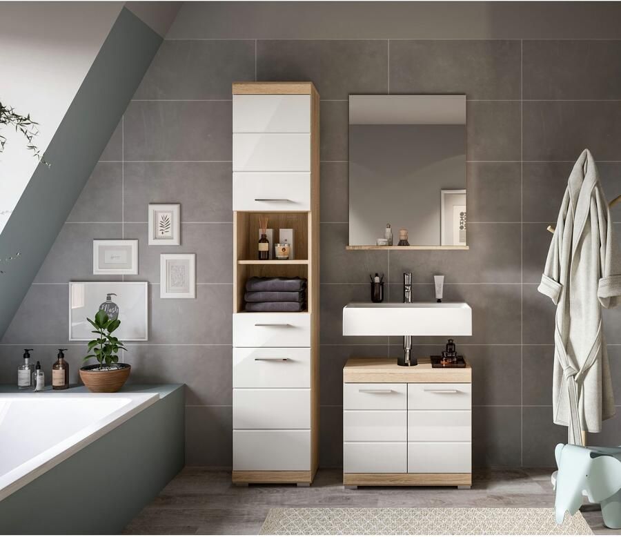 INOSIGN Badkamerserie Siena 3-delig bestaande uit: Hoge kast wastafelonderkast spiegel (set 3-delig)