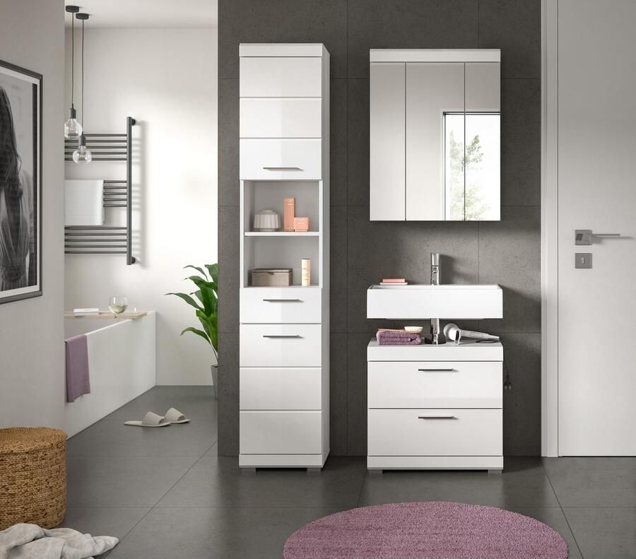 INOSIGN Badkamerserie Siena 3-delig bestaande uit: Hoge kast wastafelonderkast spiegelkast (set 3-delig)