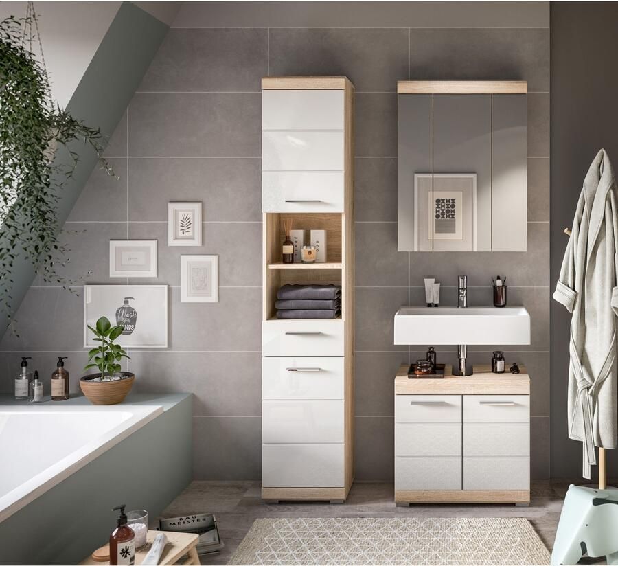 INOSIGN Badkamerserie Siena 3-delig bestaande uit: Hoge kast wastafelonderkast spiegelkast (set 3-delig)