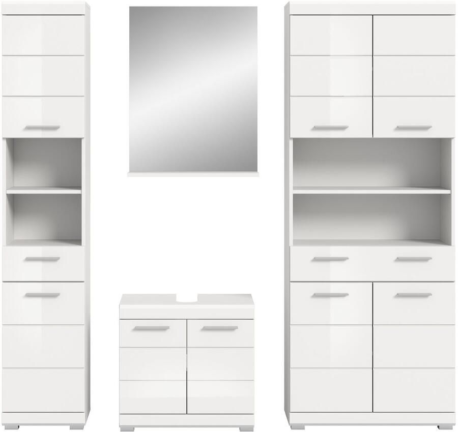 INOSIGN Badkamerserie Siena 4-delig bestaande uit: Hoge kast wastafelonderkast badkamer spiegel brede hoge kast (set 4-delig)