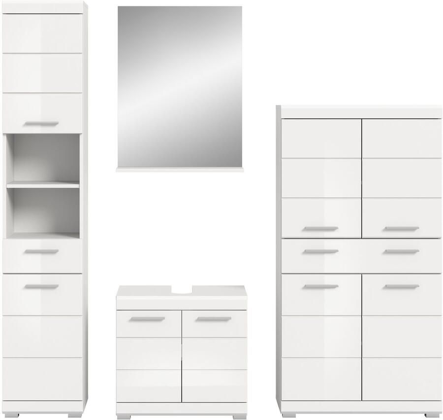 INOSIGN Badkamerserie Siena 4-delig bestaande uit: Hoge kast wastafelonderkast badkamer spiegel middenkast (set 4-delig)