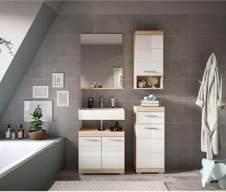 INOSIGN Badkamerserie Siena 4-delig bestaande uit: Wastafelonderkast spiegel onderkast hangkast (set 4-delig)