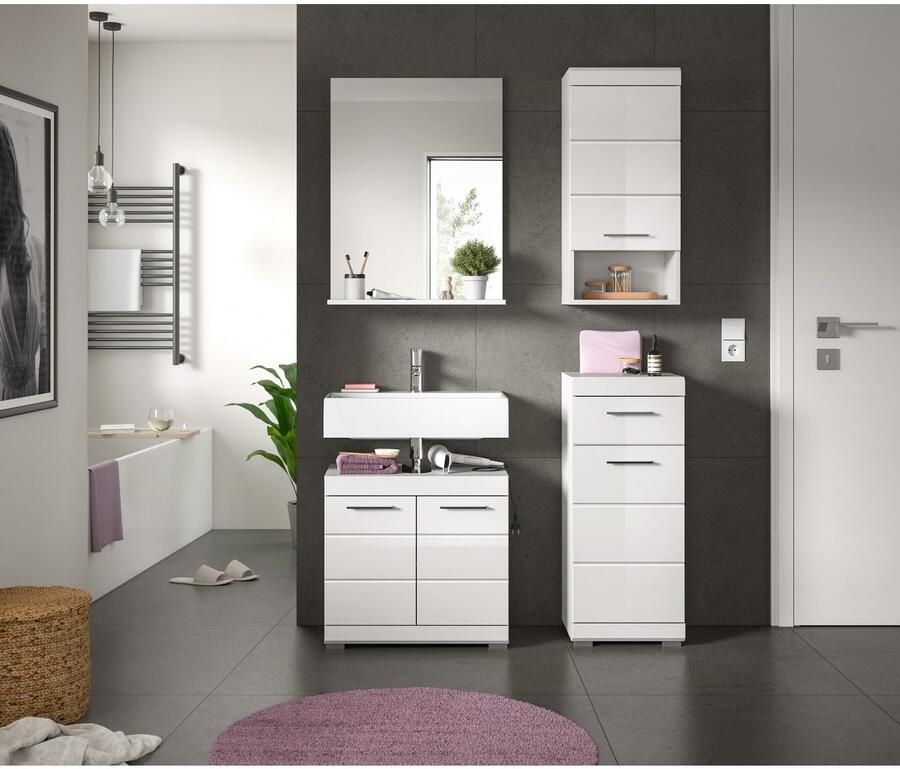 INOSIGN Badkamerserie Siena 4-delig bestaande uit: Wastafelonderkast spiegel onderkast hangkast (set 4-delig)