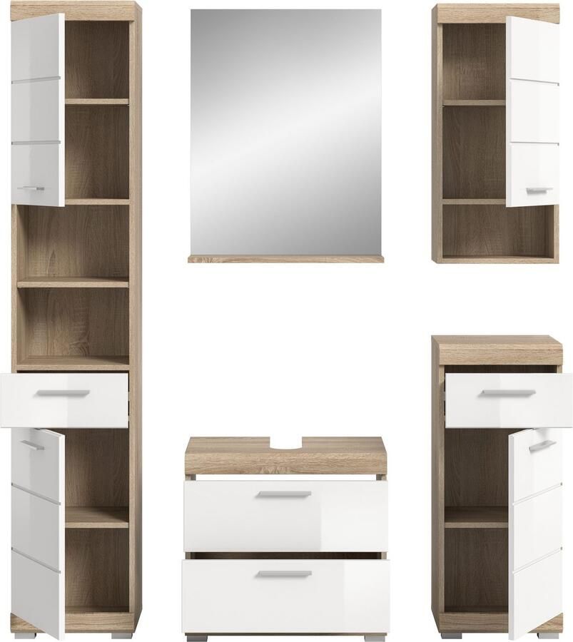 INOSIGN Badmeubelset Siena 5-delig bestaande uit: Hoge kast WBU spiegel onderkast hangkast (set 5 stuks)