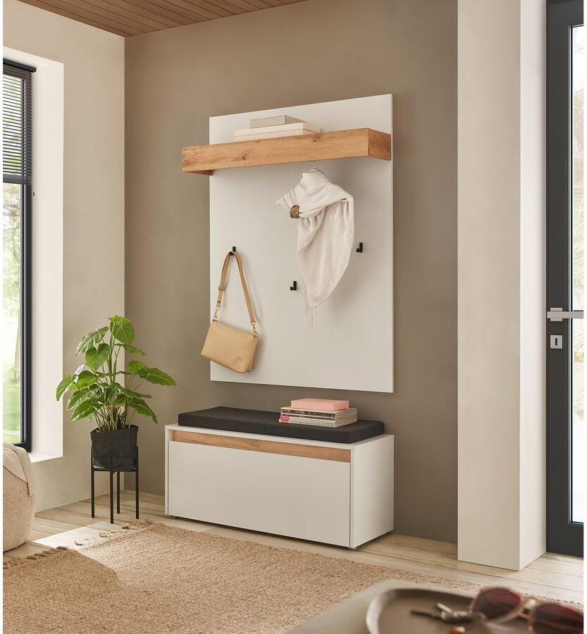 INOSIGN Halmeubelset GIRON CiTY moderne garderobe complete set met veel opbergruimte bevat garderobe paneel & schoenenbank incl. zitkussen 100 cm breed (complete set 2 stuks)