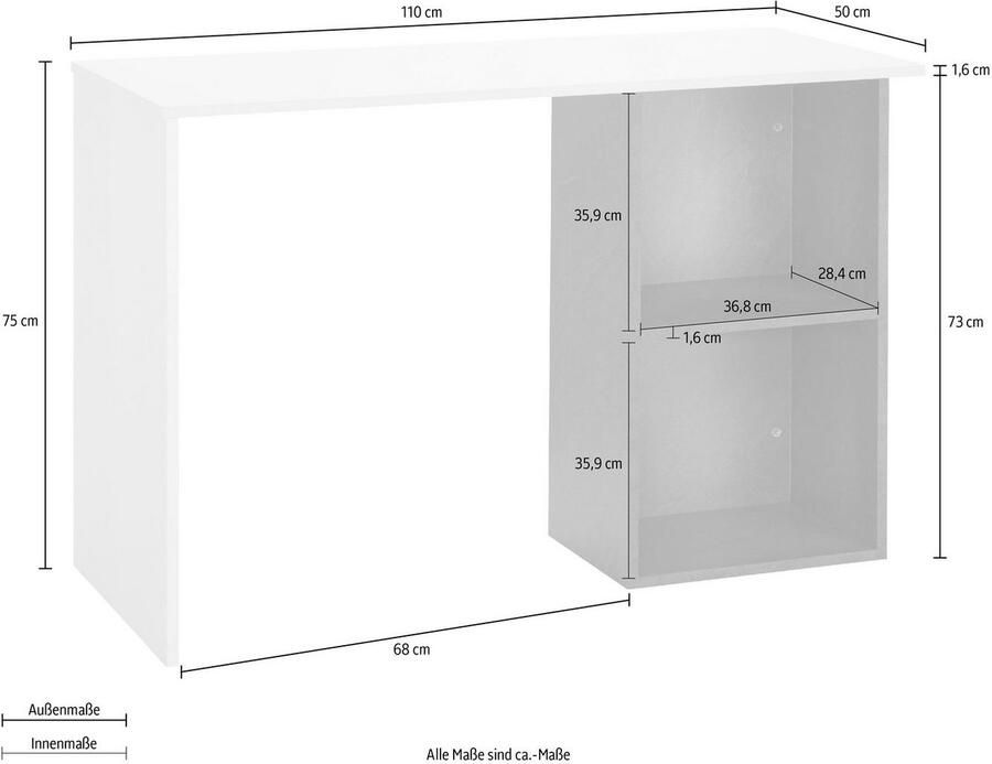 INOSIGN Bureau Conti Computertafel modern tweekleurig ontwerp breedte 110 cm
