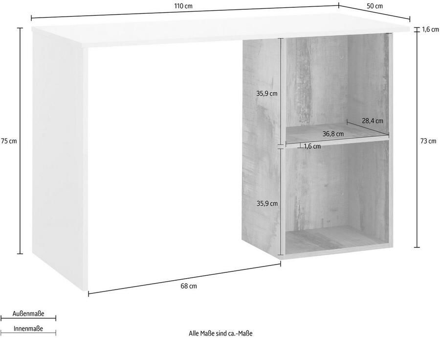 INOSIGN Bureau Conti Computertafel modern tweekleurig ontwerp breedte 110 cm