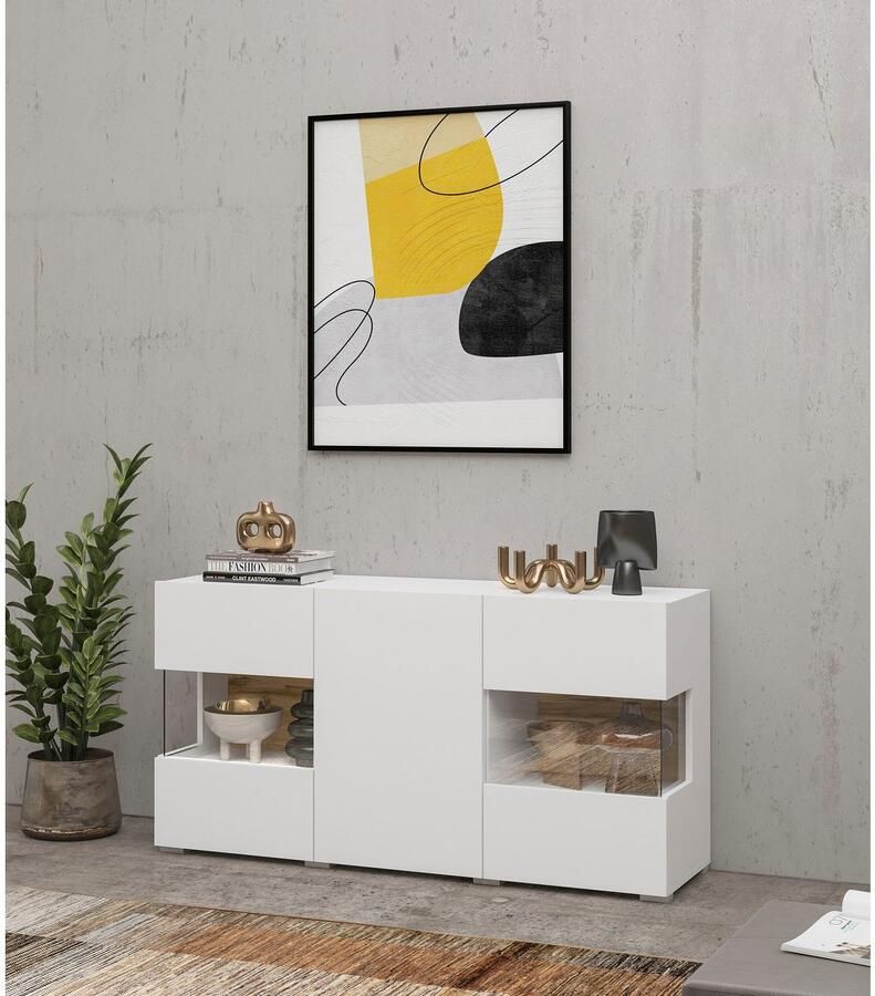 INOSIGN Dressoir Ava breedte 120 cm hangend en staand te monteren moderne grepless commode buffet 3 deuren hoekverglasingen