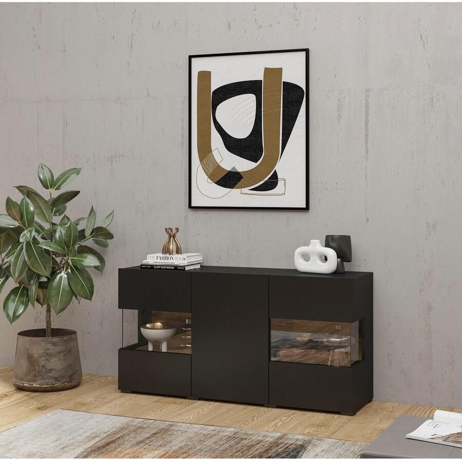 INOSIGN Dressoir Ava breedte 120 cm hangend en staand te monteren moderne grepless commode buffet 3 deuren hoekverglasingen