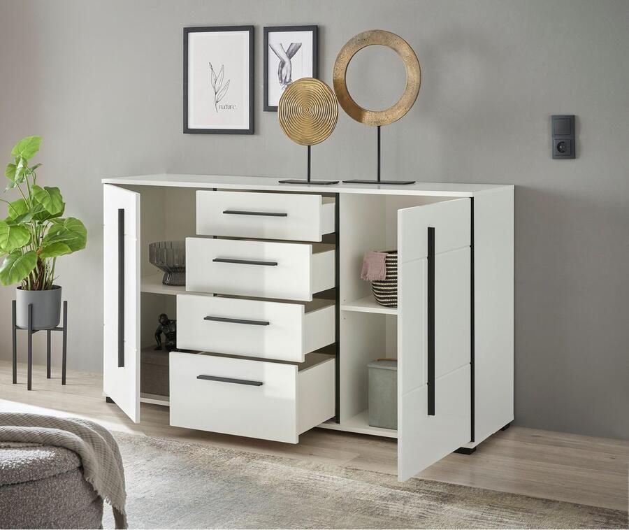 INOSIGN Dressoir Cantara moderne kast commode in Eiken Evoke of wit zwarte stanggreep voldoende opbergruimte veelzijdig inzetbaar