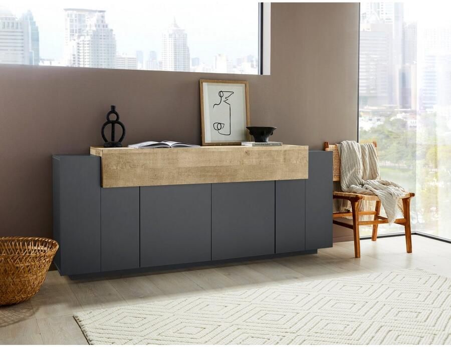 INOSIGN Dressoir Coro commode kast buffet greeploos met legplanken 1 klep 4 deuren dubbele diepte bxdxh 200x45x85 6 cm