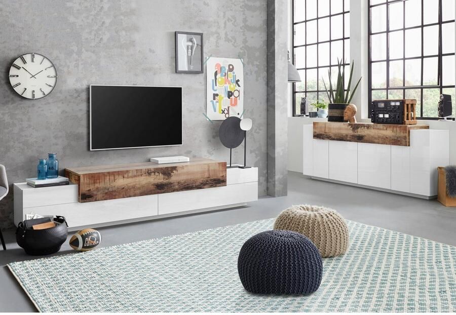 INOSIGN Dressoir Coro commode kast buffet greeploos met legplanken 1 klep 4 deuren dubbele diepte bxdxh 200x45x85 6 cm