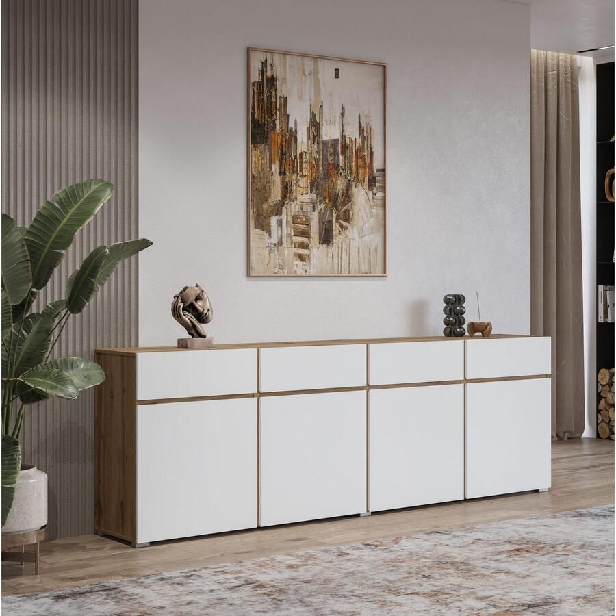 INOSIGN Dressoir Cross breedte 225 cm moderne greeploze ladekast 4 deuren 4 laden
