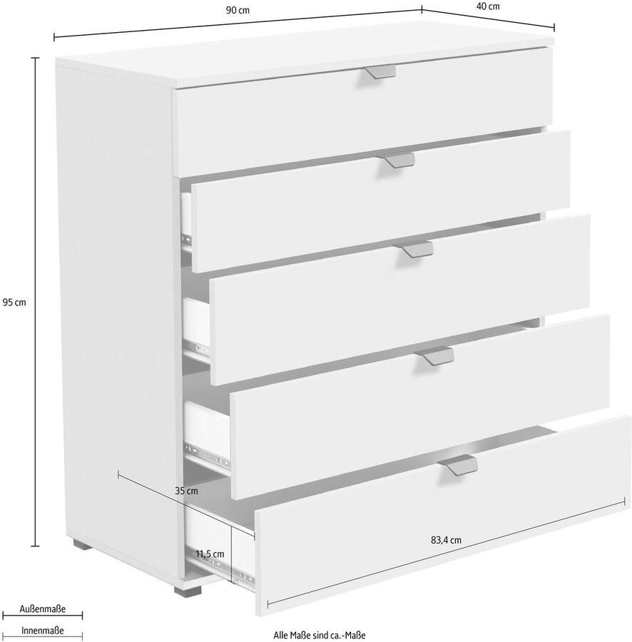 INOSIGN Dressoir Duero Commode met 5 lades Breedte 90 cm