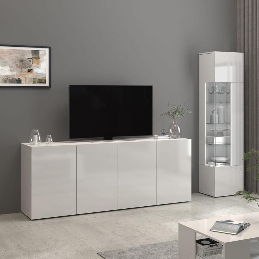 INOSIGN Dressoir Egypt Ladekast Kast Buffet greeploos 4 deuren fronten hoogglans gelakt breedte 180